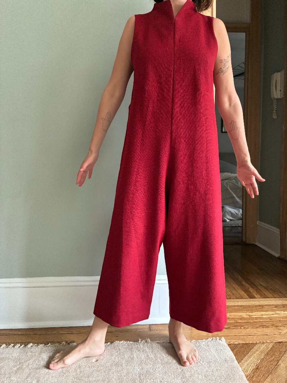 Kaarem dark red sleeveless jumpsuit